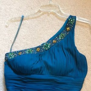 Xcape teal one shouldered prom dress